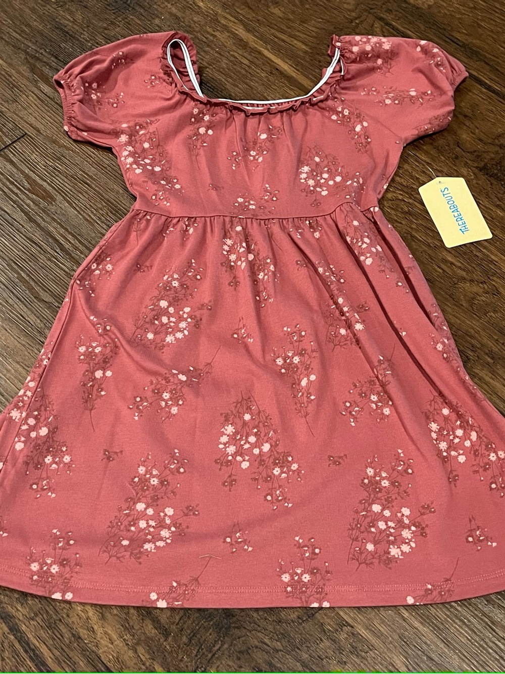 Girls' Dusty Rose Floral Puff-Sleeve Dress